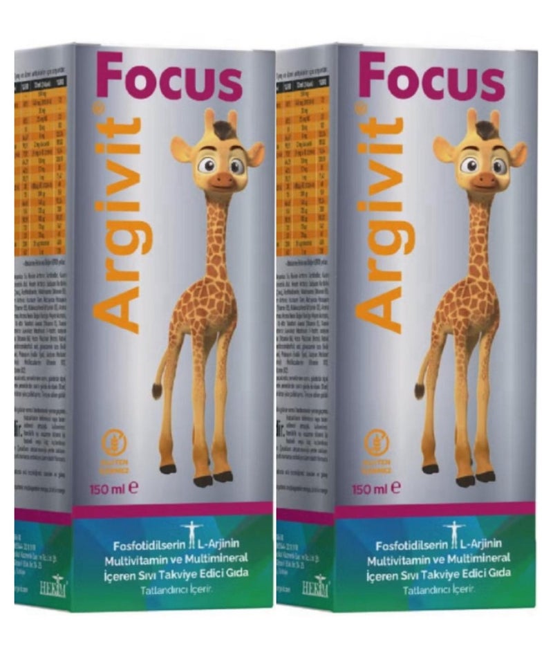 Argivit Focus Original Syrup for increasing height and supporting focus and energy.  Offer: 150ml + 150ml - Image 1